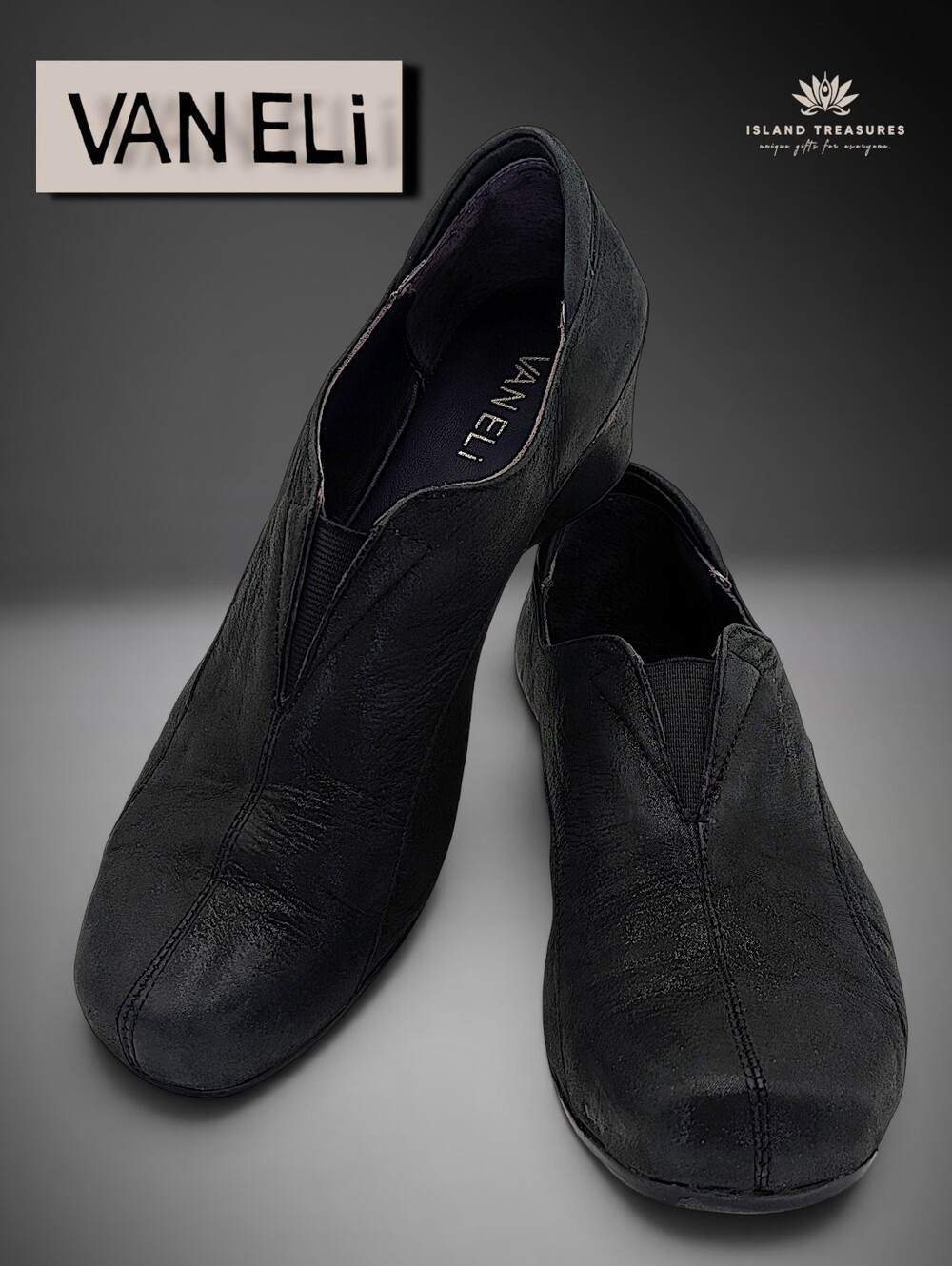 VANELi Sz 7 Black Metallic Shimmer Slip-On Wedge Elastic Gore EU 37
